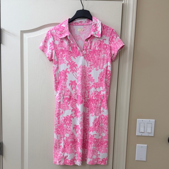 Lilly Pulitzer Pink & White Polo Tee Dress with shorts - Picture 3 of 8